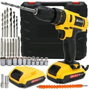 21V Cordless Drill Set, 3-in-1 Electric Power Drill 26Pcs with 3/8 Inch Keyless Chuck, 8+3 Clutch with Work Light, Max torque 33Nm, 2-Variable Speed Screw Driver with 2 Battery and Fast Charger